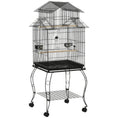 Load image into Gallery viewer, 53.9'' Large Rolling Steel Bird Cage Bird House with Detachable Rolling Stand, Storage Shelf, Wood Perch, Food Container, Black
