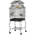 Load image into Gallery viewer, 53.9'' Large Rolling Steel Bird Cage Bird House with Detachable Rolling Stand, Storage Shelf, Wood Perch, Food Container, Black
