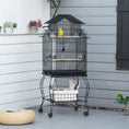 Load image into Gallery viewer, 53.9'' Large Rolling Steel Bird Cage Bird House with Detachable Rolling Stand, Storage Shelf, Wood Perch, Food Container, Black
