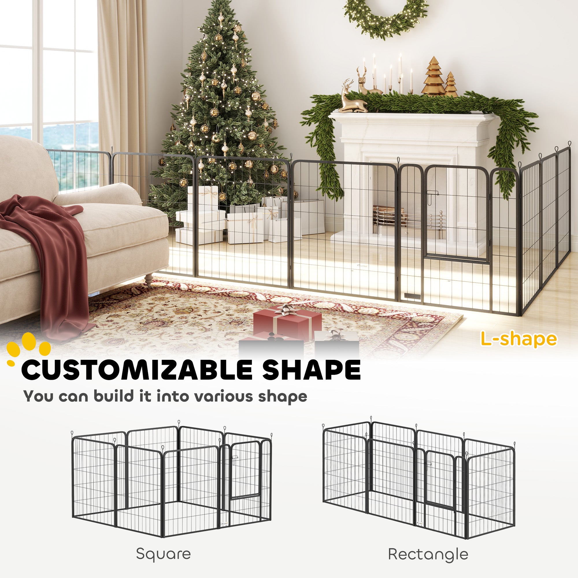 Dog Pen, 8 Panel Puppy Pen, Steel Dog Playpen, for Medium Breeds, 80cm Tall, Black