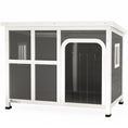 Load image into Gallery viewer, Outdoor Dog Kennel, Wooden Dog House Shelter with Asphalt Openable Top, Removable Floor, Clear Front Panel, Curtain, Windows, for Small, Medium Puppies, 90 x 62 x 71cm, Light Grey
