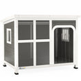 Load image into Gallery viewer, Outdoor Dog Kennel, Wooden Dog House Shelter with Asphalt Openable Top, Removable Floor, Clear Front Panel, Curtain, Windows, for Small, Medium Puppies, 90 x 62 x 71cm, Light Grey
