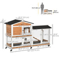 Load image into Gallery viewer, 62" Wooden Rabbit Hutch, Bunny Cage with Wheels, Run Box, Tray, Ramp for Small Animals, Guinea Pig, Indoor Outdoor Use, Yellow
