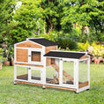 Load image into Gallery viewer, 62" Wooden Rabbit Hutch, Bunny Cage with Wheels, Run Box, Tray, Ramp for Small Animals, Guinea Pig, Indoor Outdoor Use, Yellow
