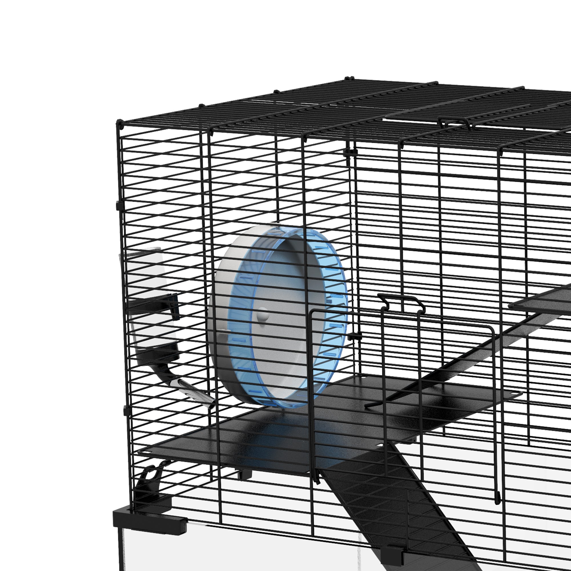 Hamster Cage, Gerbil Cage with Glass Basin, Ramps, Platforms, Hut, Exercise Wheel, Water Bottle, Dish, for Syrian and Dwarf Hamsters, 24" x 16" x 21.5"