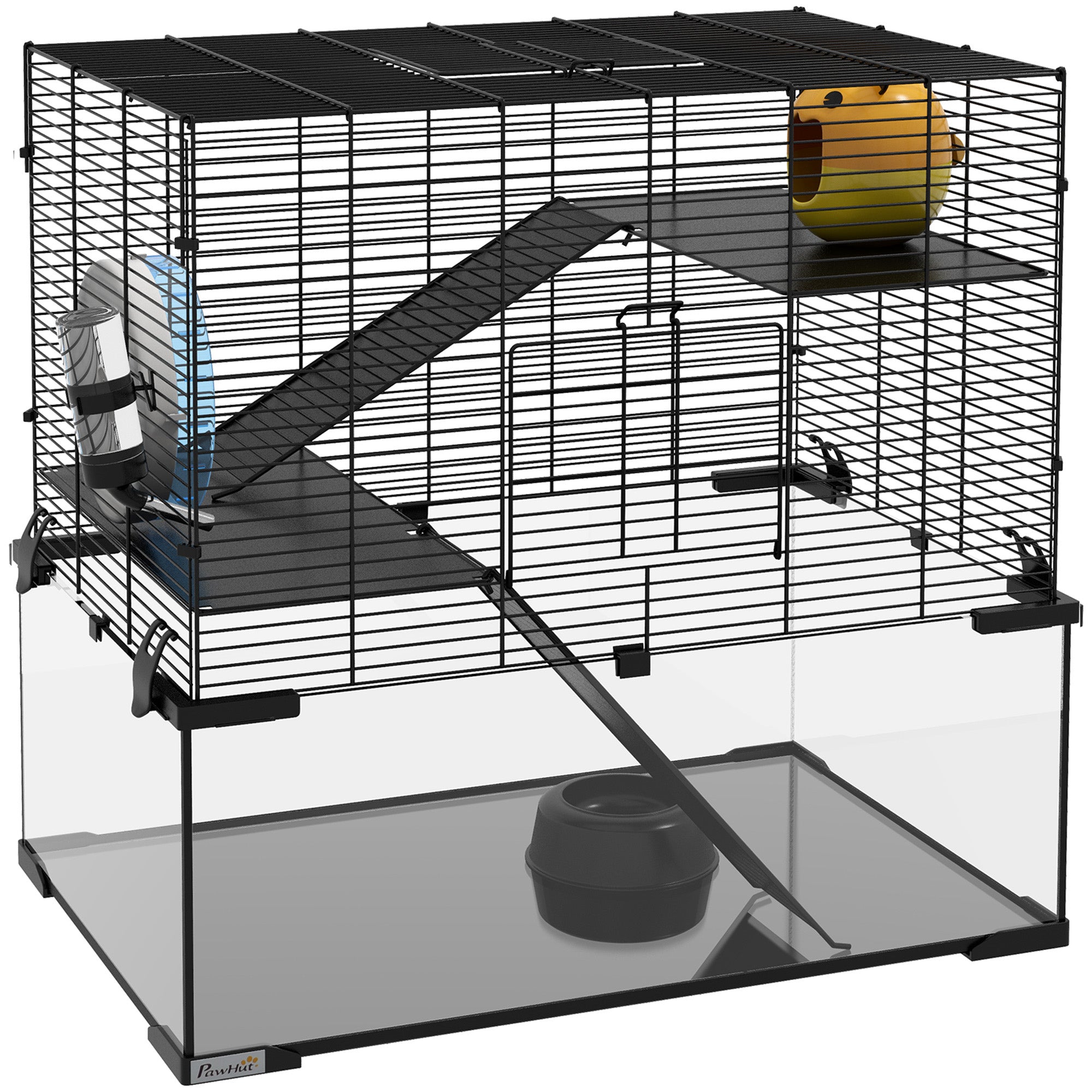 Pawhut Tiers Hamster Cage, Gerbil Cage with Deep Glass Bottom