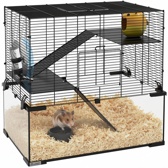 3 Tiers Hamster Cage with Deep Glass Bottom 60 x 40 x 57cm