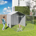 Load image into Gallery viewer, PawHut Large Outdoor Dog Kennel, Heavy Duty Dog Kennel Outside with Waterproof & UV-Resistant Cover, Rotating Bowls Door, Galvanized Chain Link Dog Run for Medium & Large Dogs, 13.1' x 7.5' x 7.5'
