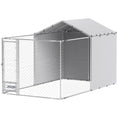 Load image into Gallery viewer, PawHut Large Outdoor Dog Kennel, Heavy Duty Dog Kennel Outside with Waterproof & UV-Resistant Cover, Rotating Bowls Door, Galvanized Chain Link Dog Run for Medium & Large Dogs, 13.1' x 7.5' x 7.5'

