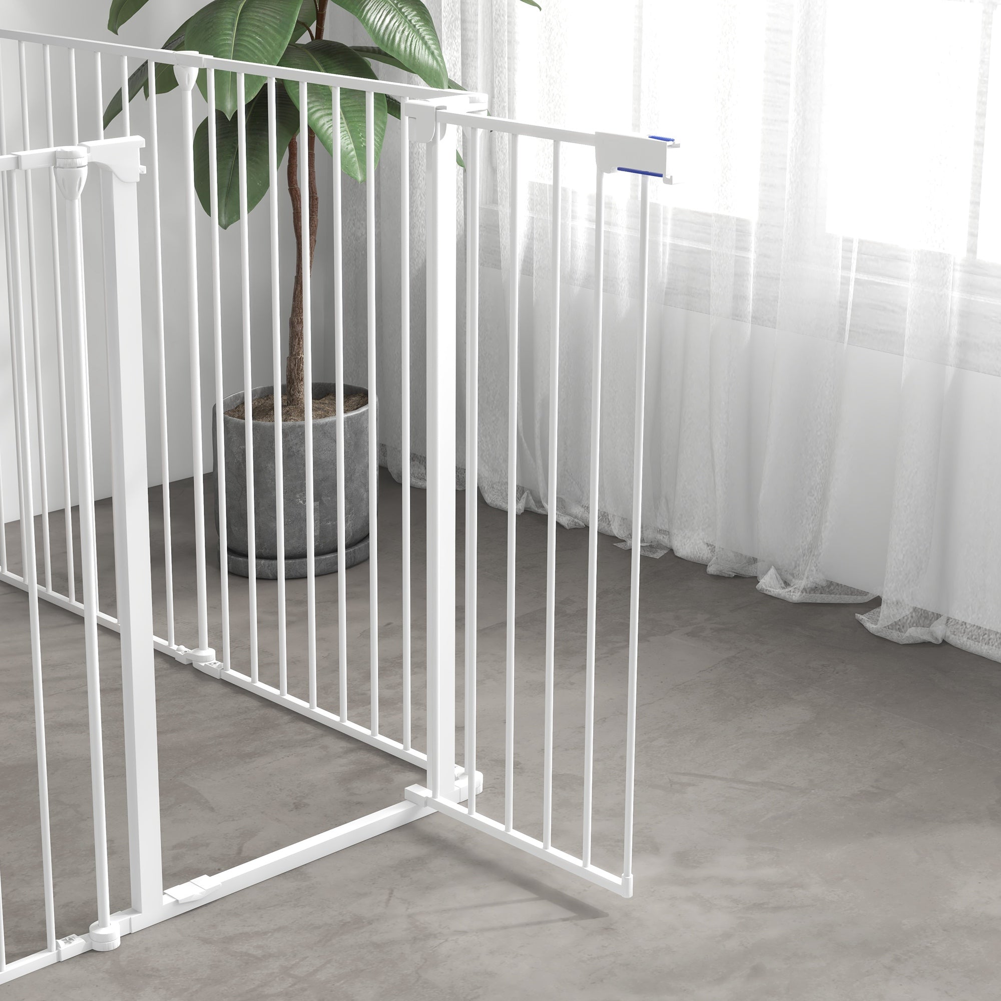 2 in 1 Multifunctional Dog Pen, Safety Pet Gate, 6 Panels Dog Playpen with Double-Locking Door, Foldable Dog Barrier for Medium Dogs, 90Hcm - White