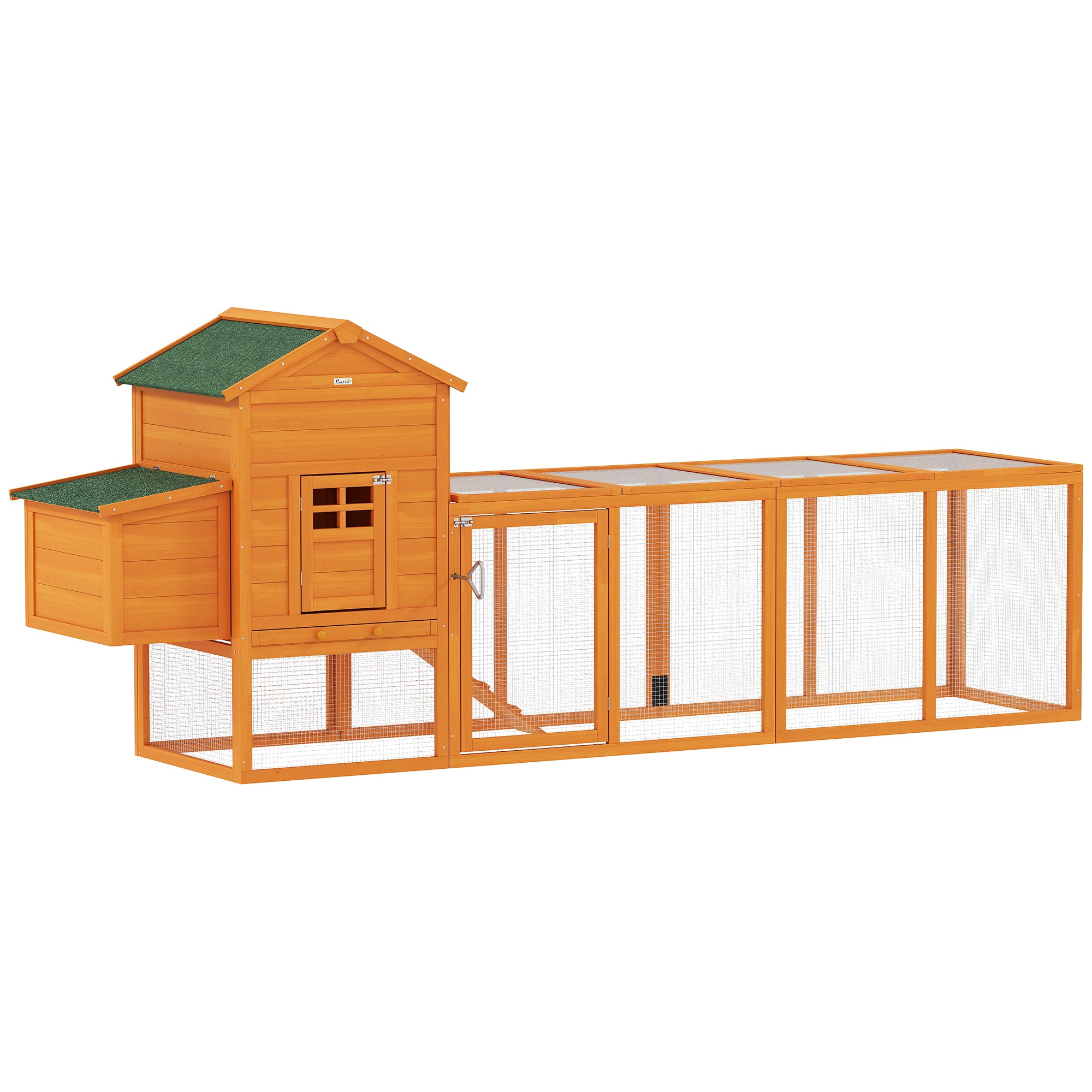 117" Extra Large Chicken Coop with Asphalt Roof, Wooden Hen House with Slide-out Tray, Quail Hutch with Nesting Box, Orange