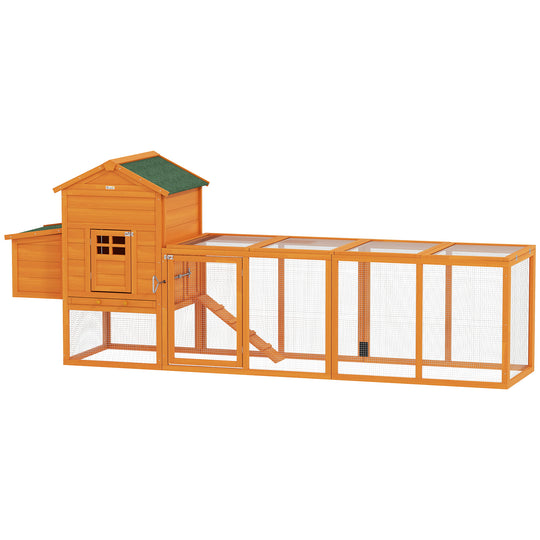 117" Extra Large Chicken Coop with Asphalt Roof, Wooden Hen House with Slide-out Tray, Quail Hutch with Nesting Box, Orange