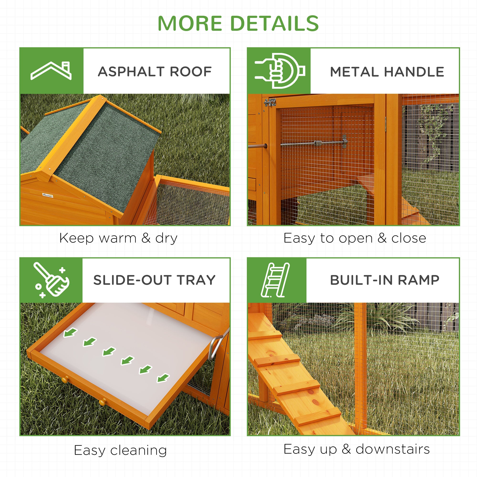 117" Extra Large Chicken Coop with Asphalt Roof, Wooden Hen House with Slide-out Tray, Quail Hutch with Nesting Box, Orange