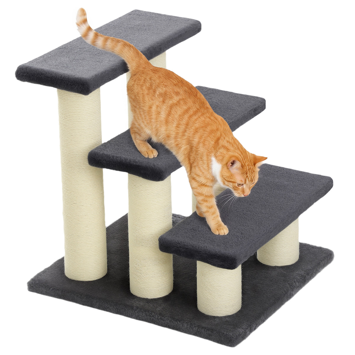 3 Tier Pet Stairs Dog Cat 3 Steps Kitty Scratching Post Cat Scratch Furniture Dark Grey