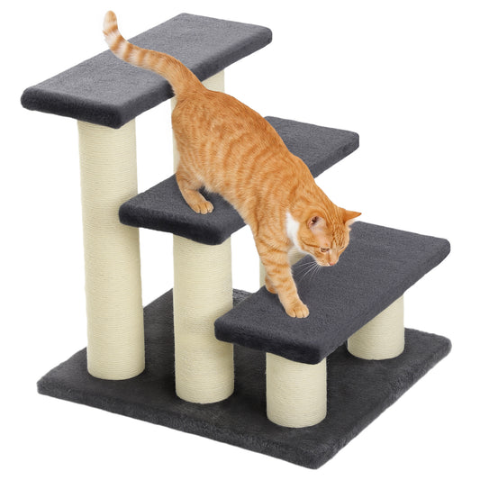 3 Tier Pet Stairs Dog Cat 3 Steps Kitty Scratching Post Cat Scratch Furniture Dark Grey
