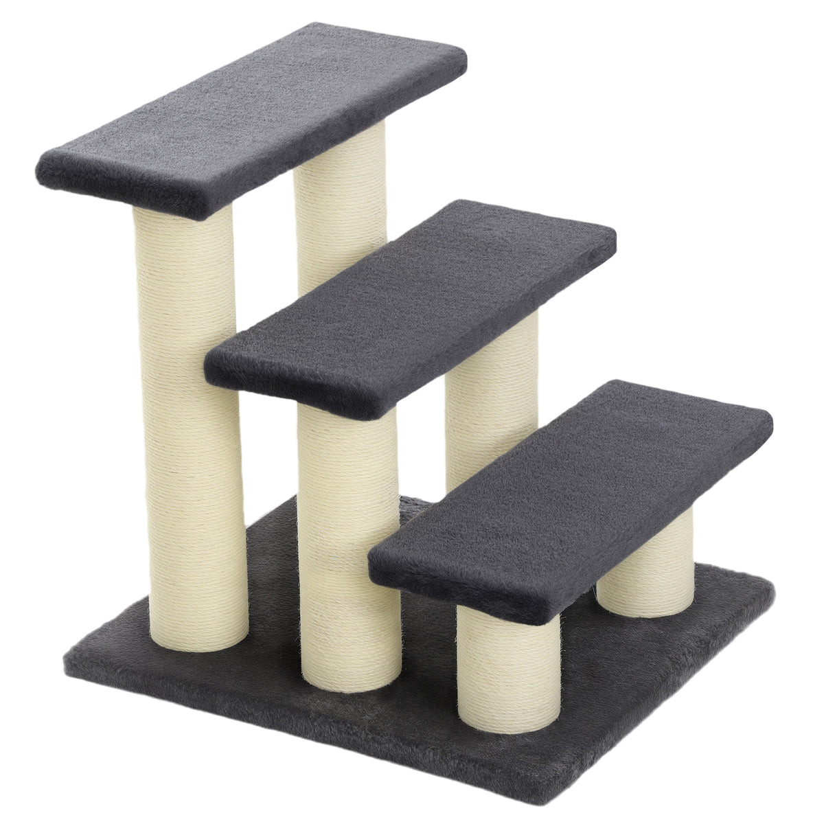 3 Tier Pet Stairs Dog Cat 3 Steps Kitty Scratching Post Cat Scratch Furniture Dark Grey