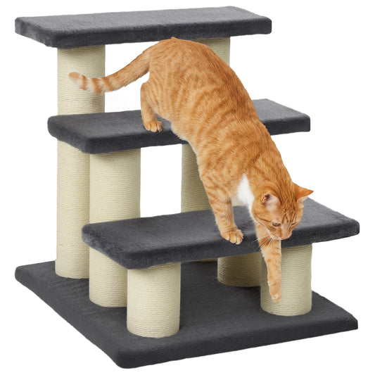 3 Tier Pet Stairs Dog Cat 3 Steps Kitty Scratching Post Cat Scratch Furniture Dark Grey