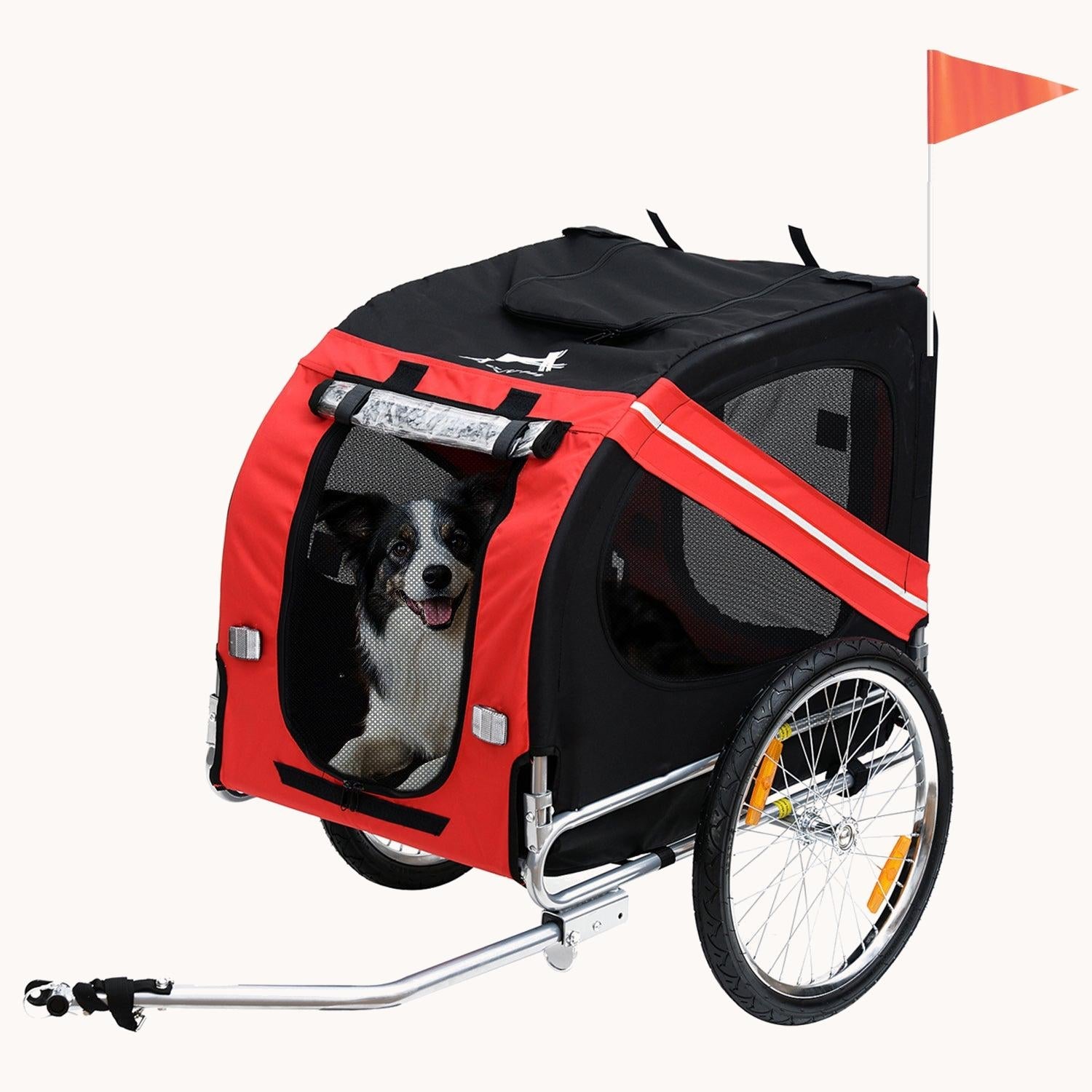 Dog Bike Trailer with Large Rubber Wheels, 3 Entrances, Dog Wagon for Bike, Red