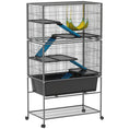 Load image into Gallery viewer, PawHut 59" 5-Level Small Animal Cage, Rolling Ferret Chinchilla Cage with Slide Out 6.3" Deep Tray, Non-Slip Cloth Covered Ramps, Hammock, for Rabbits, Pet Mink, Squirrel, Dark Gray
