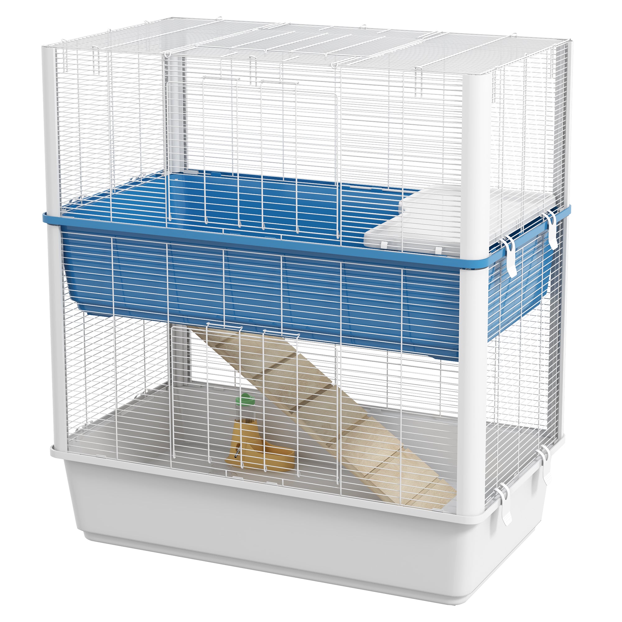 Large Hamster Cage with Accessories, Rat Cage Gerbil Habitat with Detachable Bottom, Ramps, Platform, Food Bowl, Water Bottle, 31" x 18" x 35"