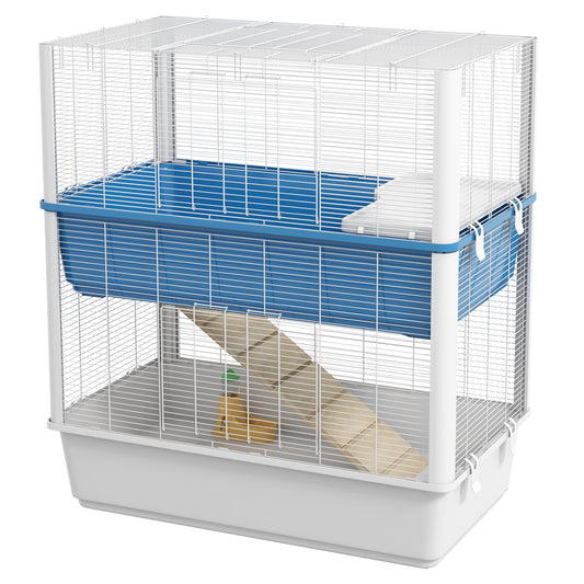 Large Hamster Cage with Accessories, Rat Cage Gerbil Habitat with Detachable Bottom, Ramps, Platform, Food Bowl, Water Bottle, 31" x 18" x 35"