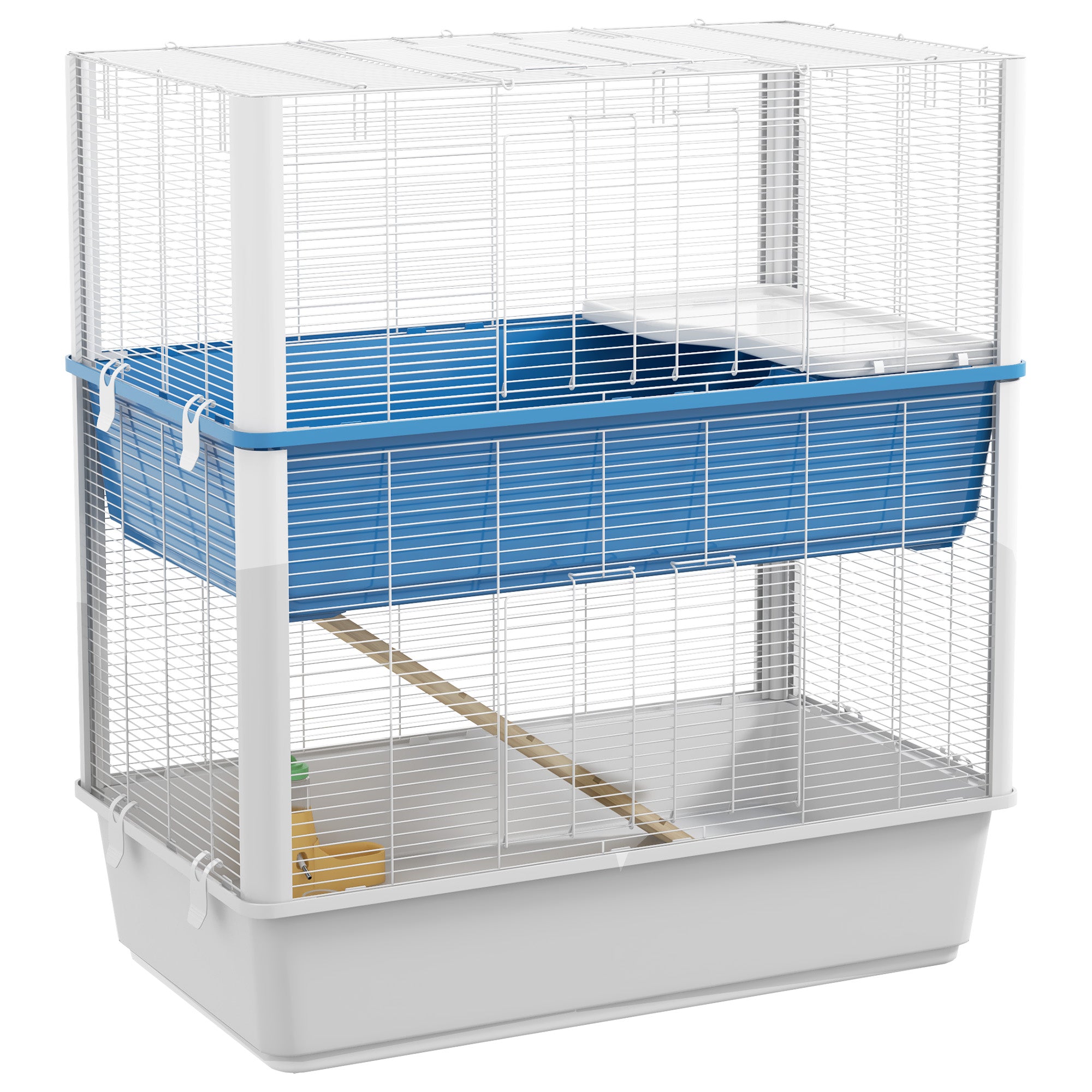 Large Hamster Cage with Accessories, Rat Cage Gerbil Habitat with Detachable Bottom, Ramps, Platform, Food Bowl, Water Bottle, 31" x 18" x 35"