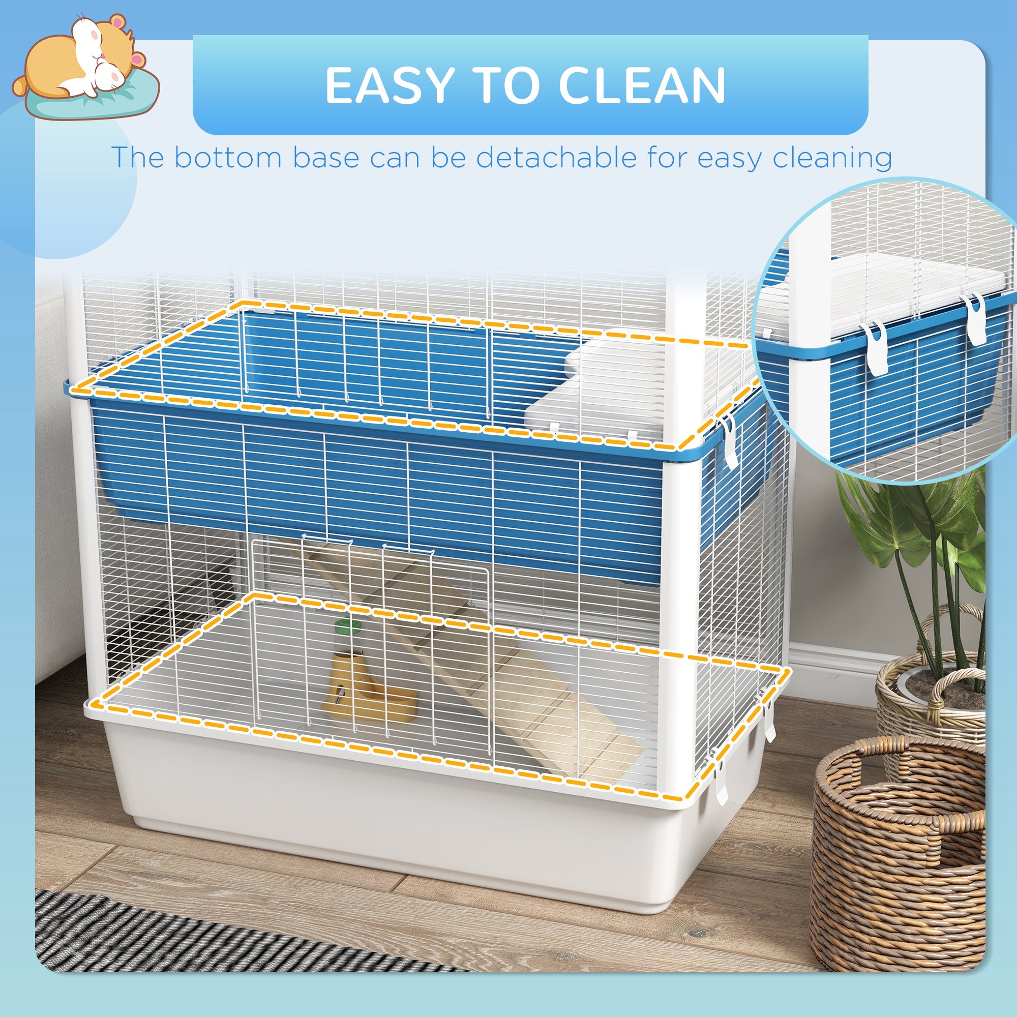 Large Hamster Cage with Accessories, Rat Cage Gerbil Habitat with Detachable Bottom, Ramps, Platform, Food Bowl, Water Bottle, 31" x 18" x 35"