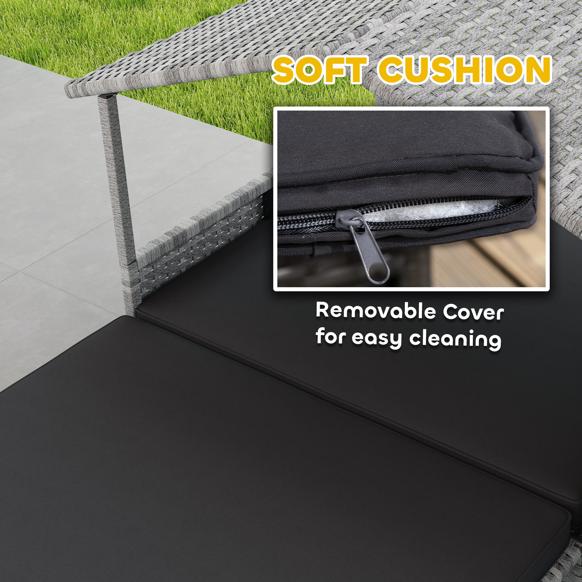 Rattan Dog House, Extendable Outdoor Wicker Dog Bed w/ Water-Resistant Roof, Removable Cushion, for Small and Medium Dogs - Charcoal Grey