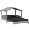 Load image into Gallery viewer, Rattan Dog House, Extendable Outdoor Wicker Dog Bed w/ Water-Resistant Roof, Removable Cushion, for Small and Medium Dogs - Charcoal Grey
