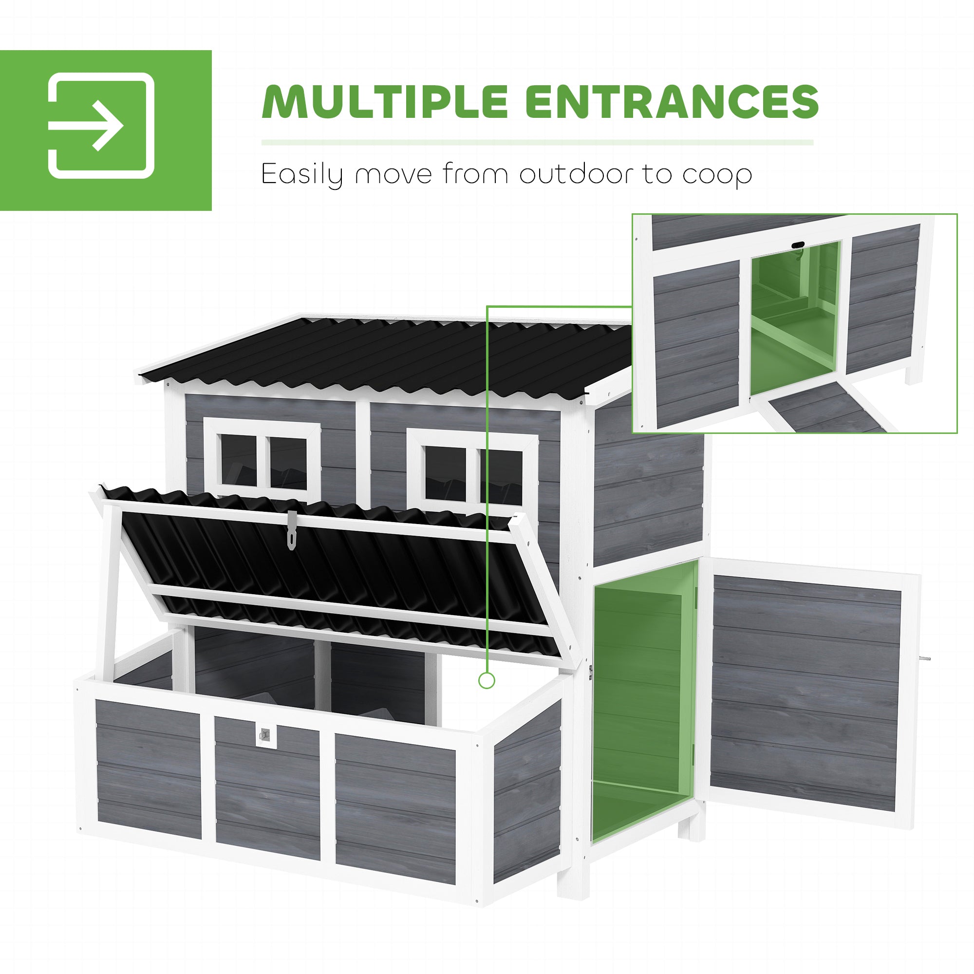 Wooden Chicken Coop, 39" Chicken House with Nesting Box, Pull-Out Tray, Waterproof Roof, Hen House Outdoor Poultry Cage for 4-6 Chickens, Rabbits, Small Animals, for Backyard, Light Gray