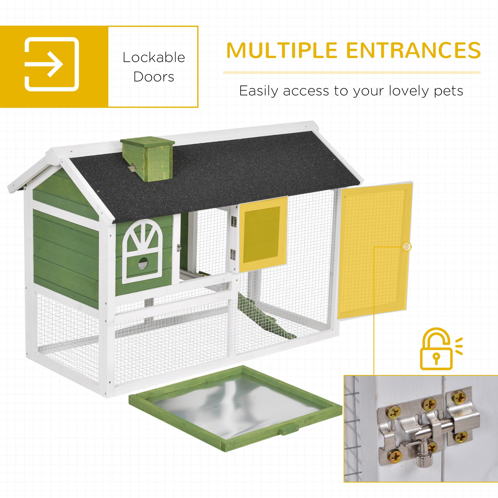 2 Tiers Rabbit Hutch and Run Wooden Guinea Pig Hutch Outdoor with Sliding Tray, Ramp, Water-resistant Roof, for 2-4 Rabbits, Green