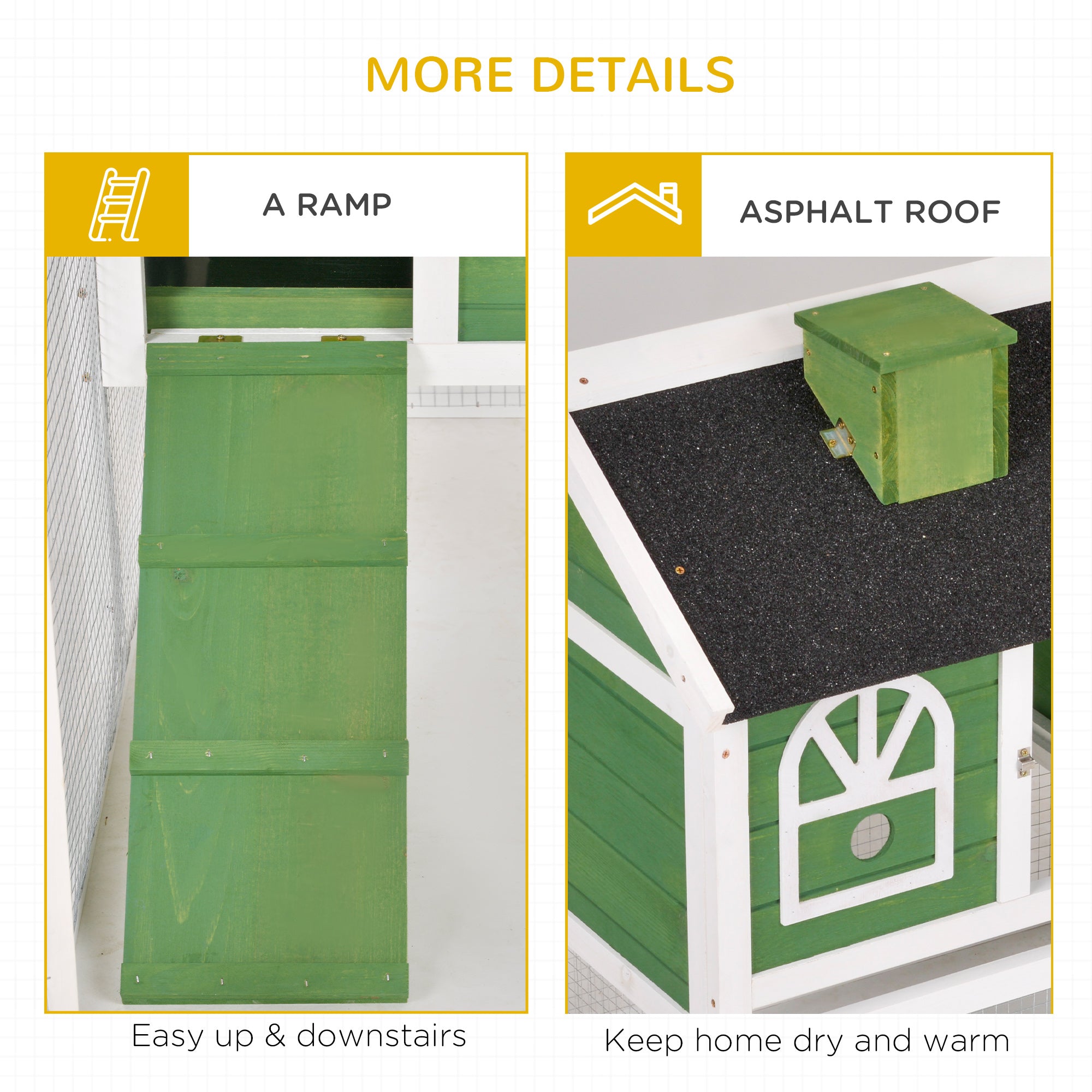 2 Tiers Rabbit Hutch and Run Wooden Guinea Pig Hutch Outdoor with Sliding Tray, Ramp, Water-resistant Roof, for 2-4 Rabbits, Green