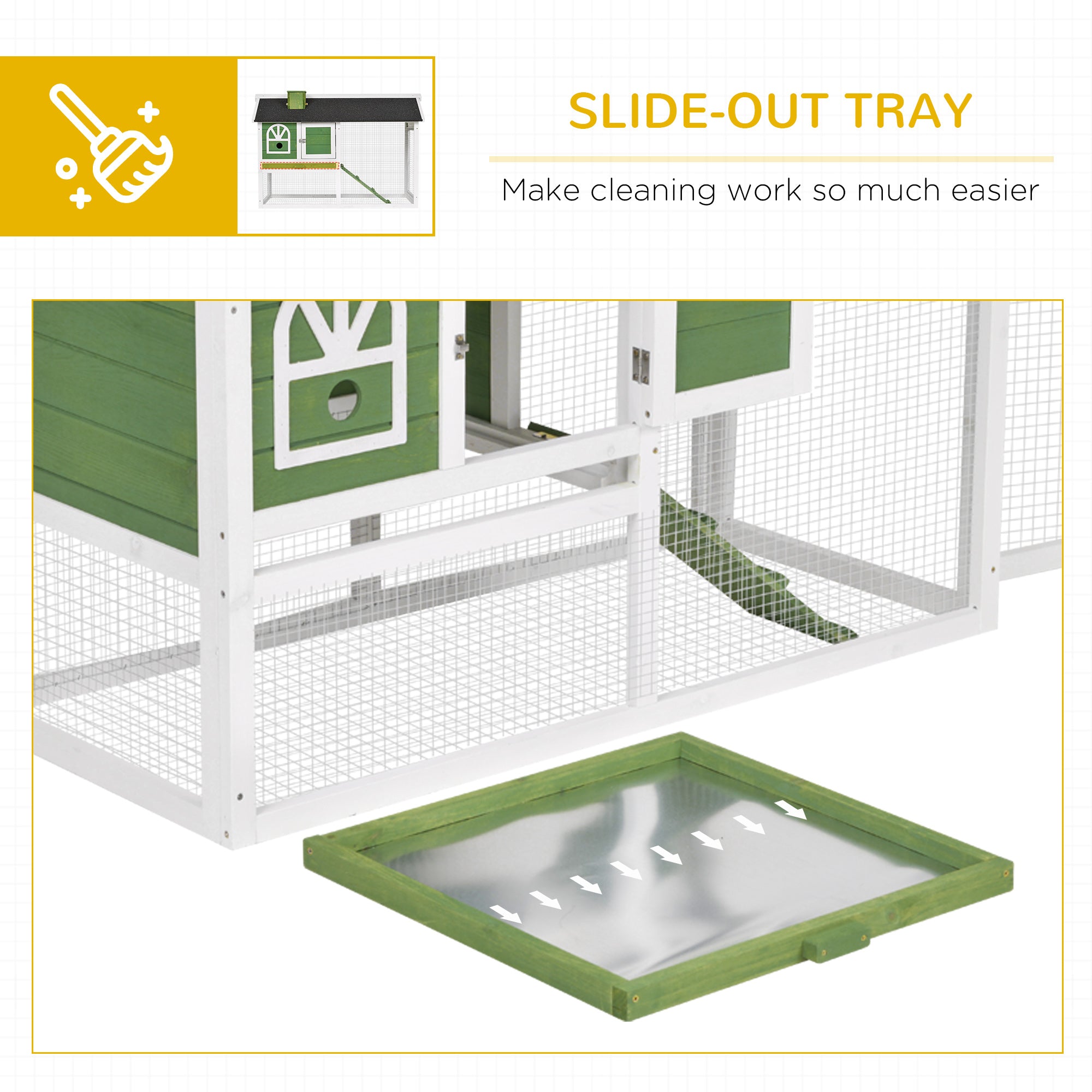 2 Tiers Rabbit Hutch and Run Wooden Guinea Pig Hutch Outdoor with Sliding Tray, Ramp, Water-resistant Roof, for 2-4 Rabbits, Green
