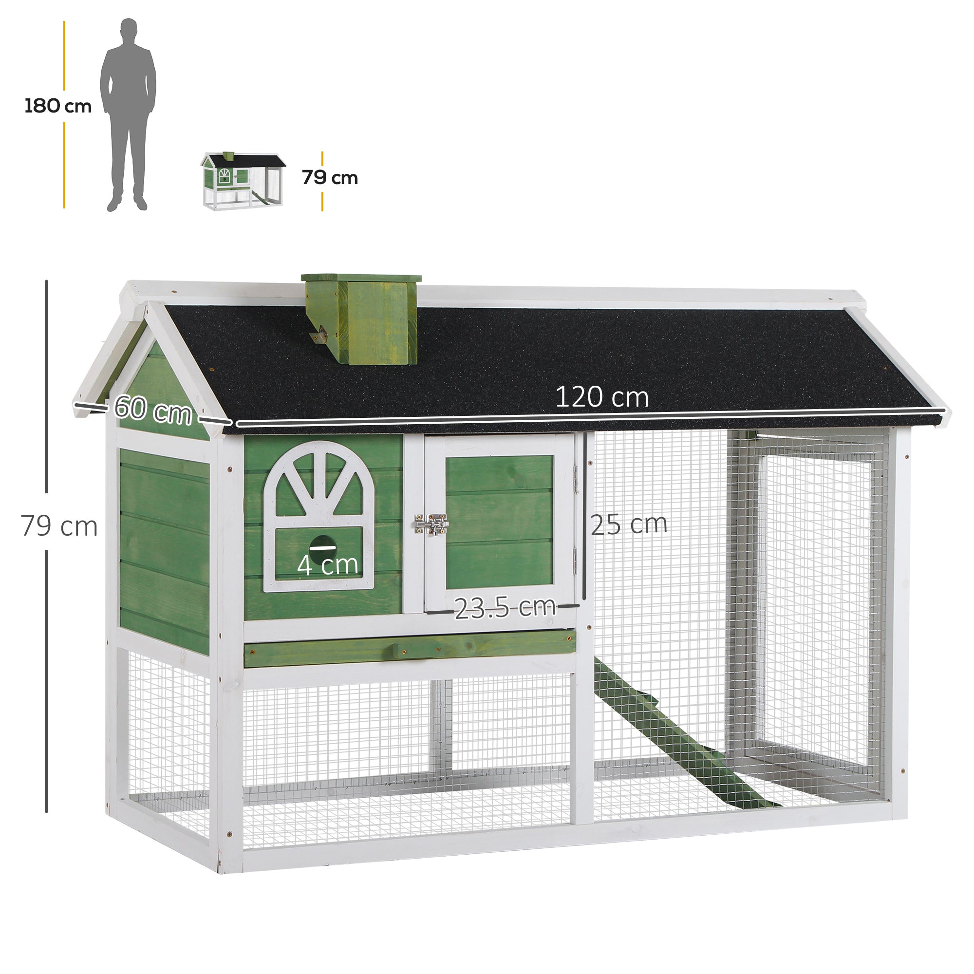 2 Tiers Rabbit Hutch and Run Wooden Guinea Pig Hutch Outdoor with Sliding Tray, Ramp, Water-resistant Roof, for 2-4 Rabbits, Green