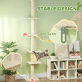 Load image into Gallery viewer, PawHut Floor to Ceiling Cat Tree, 89"-108" 5 Tier Cat Tower with Scratching Post, Hand Crank & Anti-Tip Kit, Tall Cat Tree for Indoor Cats, Kittens, Cream White
