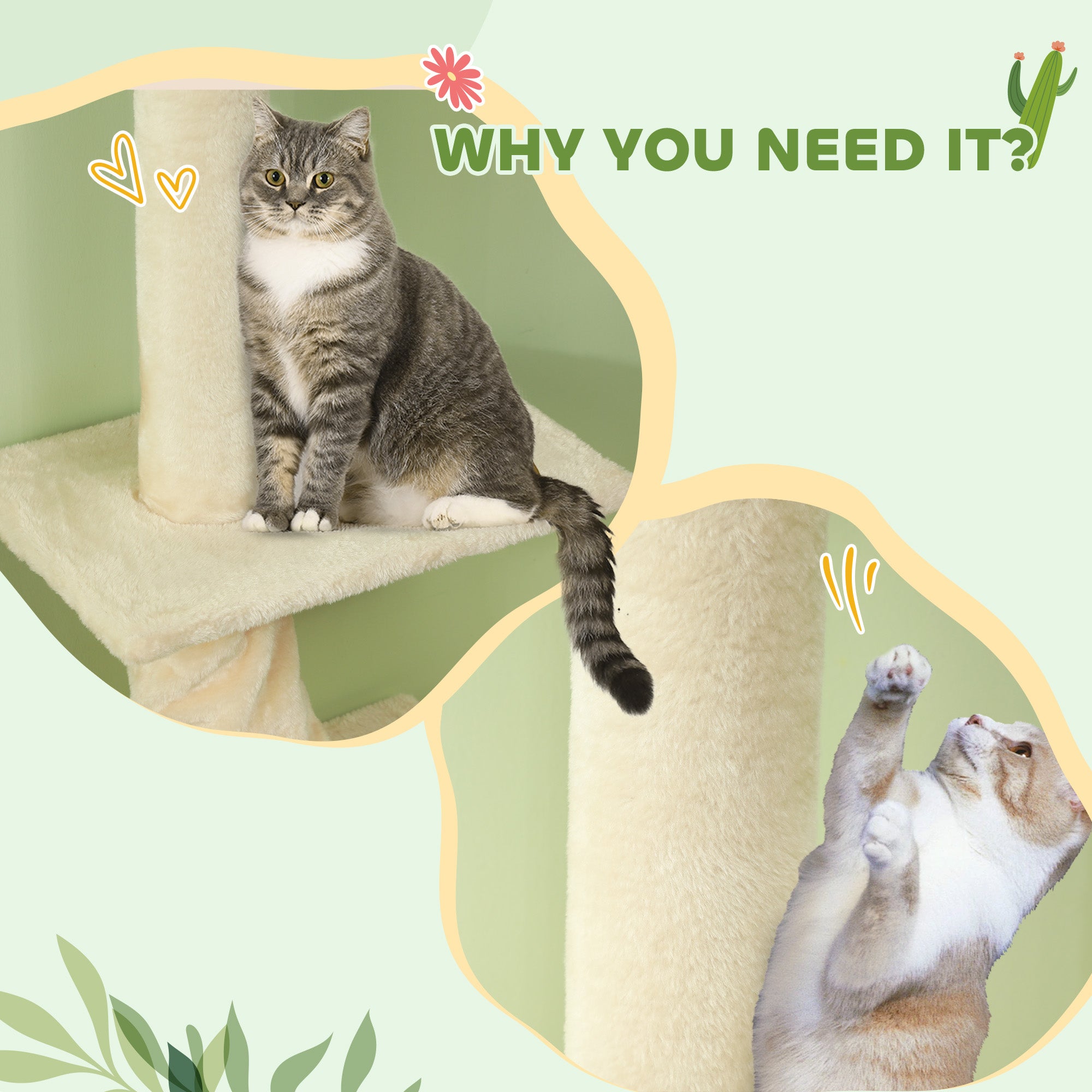 PawHut Floor to Ceiling Cat Tree, 89"-108" 5 Tier Cat Tower with Scratching Post, Hand Crank & Anti-Tip Kit, Tall Cat Tree for Indoor Cats, Kittens, Cream White