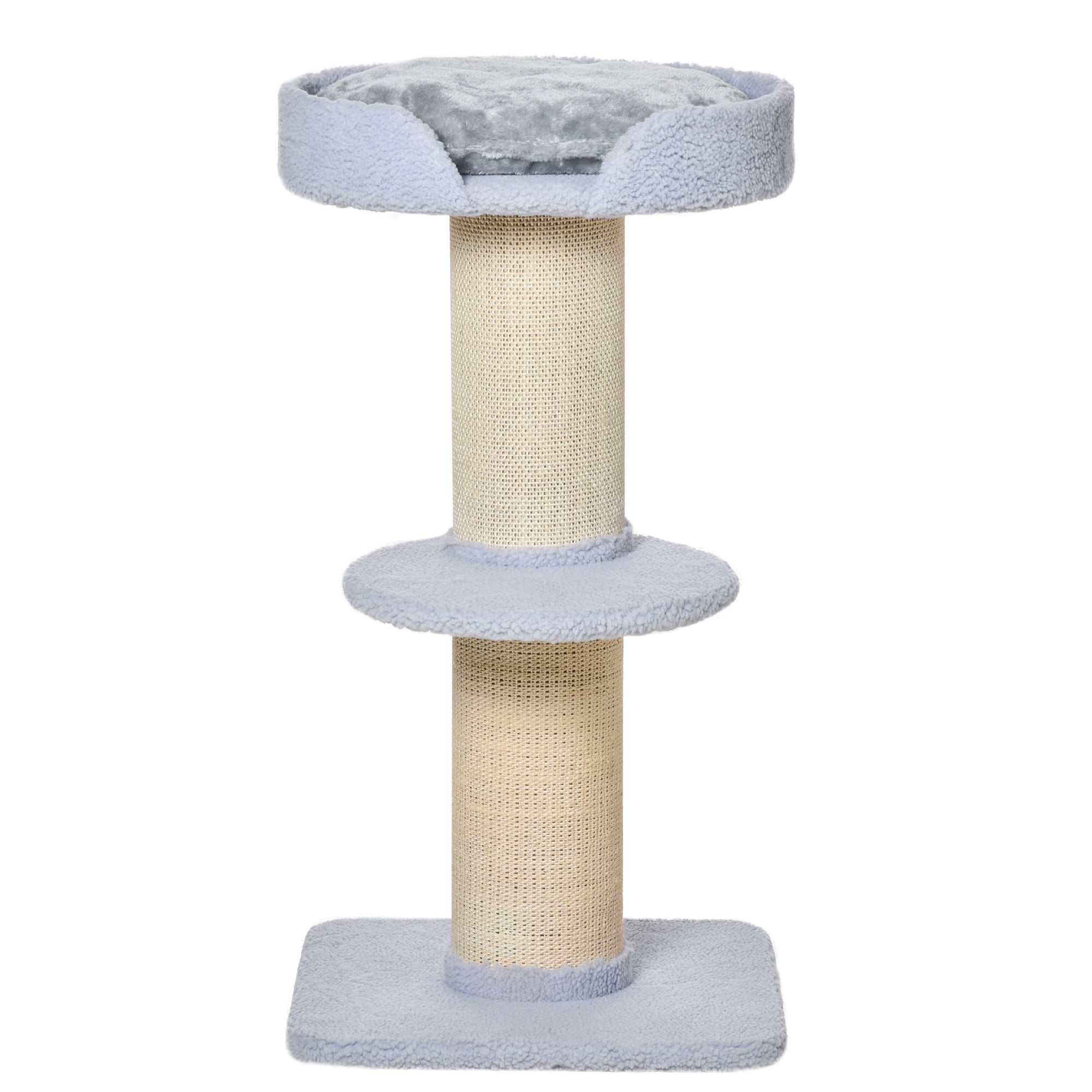 36"H Large Cat Scratching Post for Indoor Cats, Bold Cat Tree Multi-Level Kitty Tower with Sisal Mat Scratch Rope, Cat Bed, Removable Cushion, Perch, Light Blue