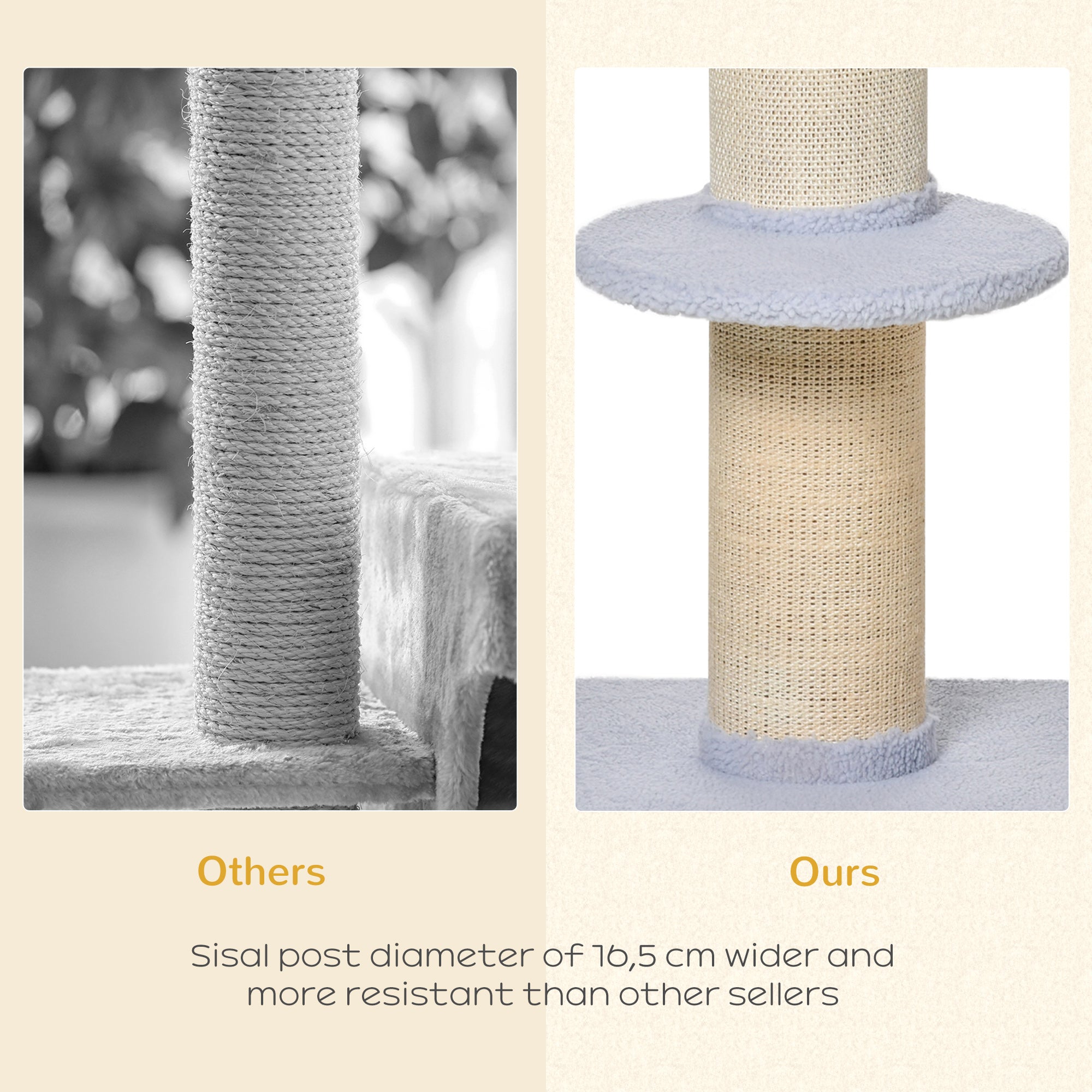 36"H Large Cat Scratching Post for Indoor Cats, Bold Cat Tree Multi-Level Kitty Tower with Sisal Mat Scratch Rope, Cat Bed, Removable Cushion, Perch, Light Blue