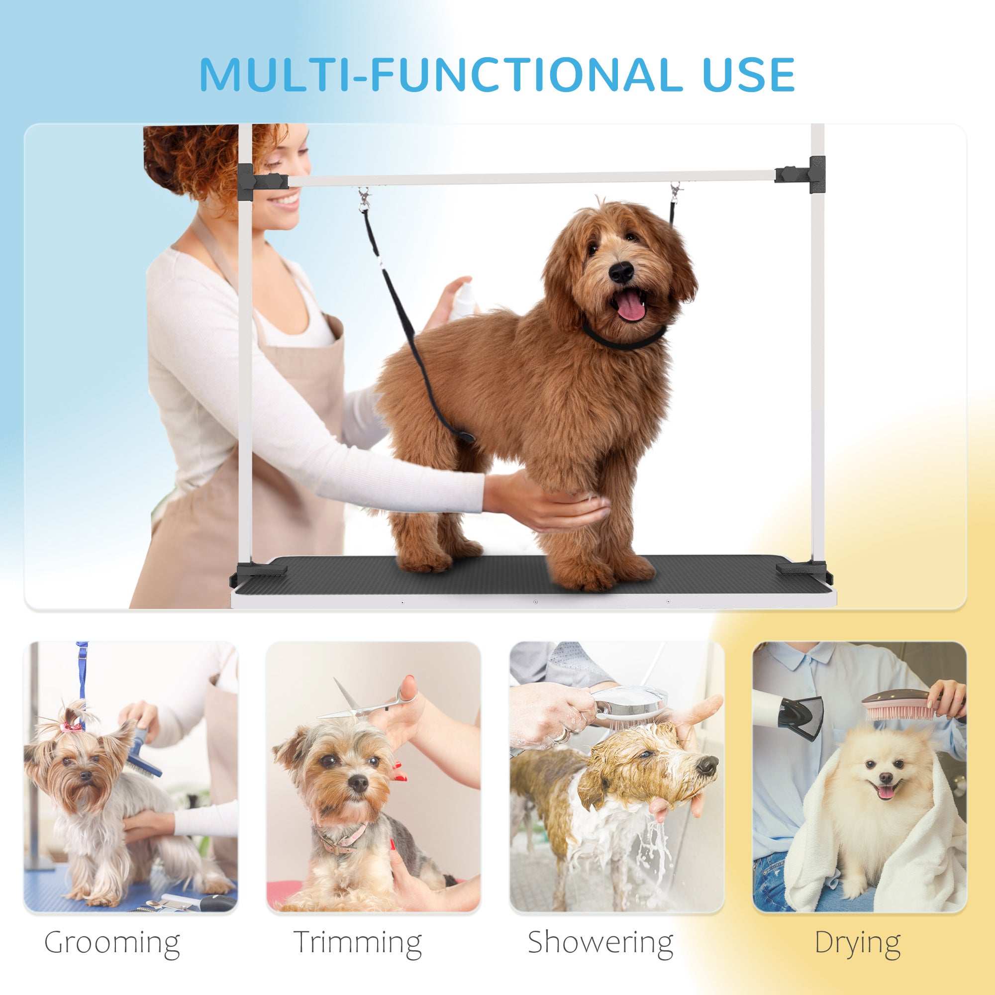 42in Foldable Dog Grooming Table, Pet Grooming Table with Adjustable Grooming Arms, Storage Shelf, Two Nooses, 42" x 24" x 61", Black
