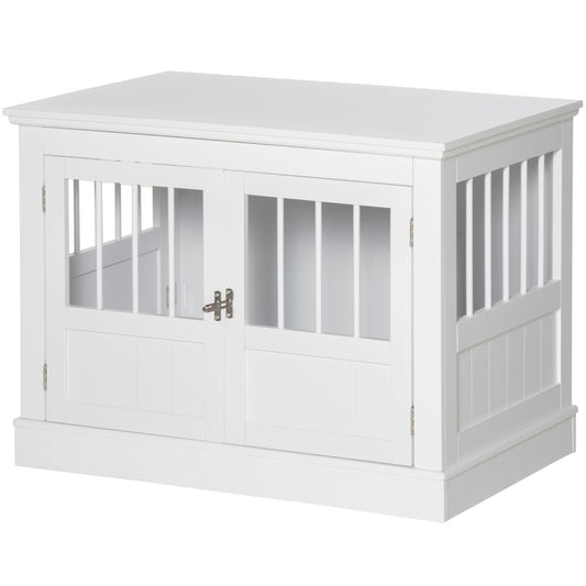 Dog Crate Furniture, 31" Dog Kennel Side End Table with Three Doors, Indoor Dog Cage for Small Dogs, White