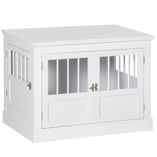 Dog Crate Furniture, 31" Dog Kennel Side End Table with Three Doors, Indoor Dog Cage for Small Dogs, White