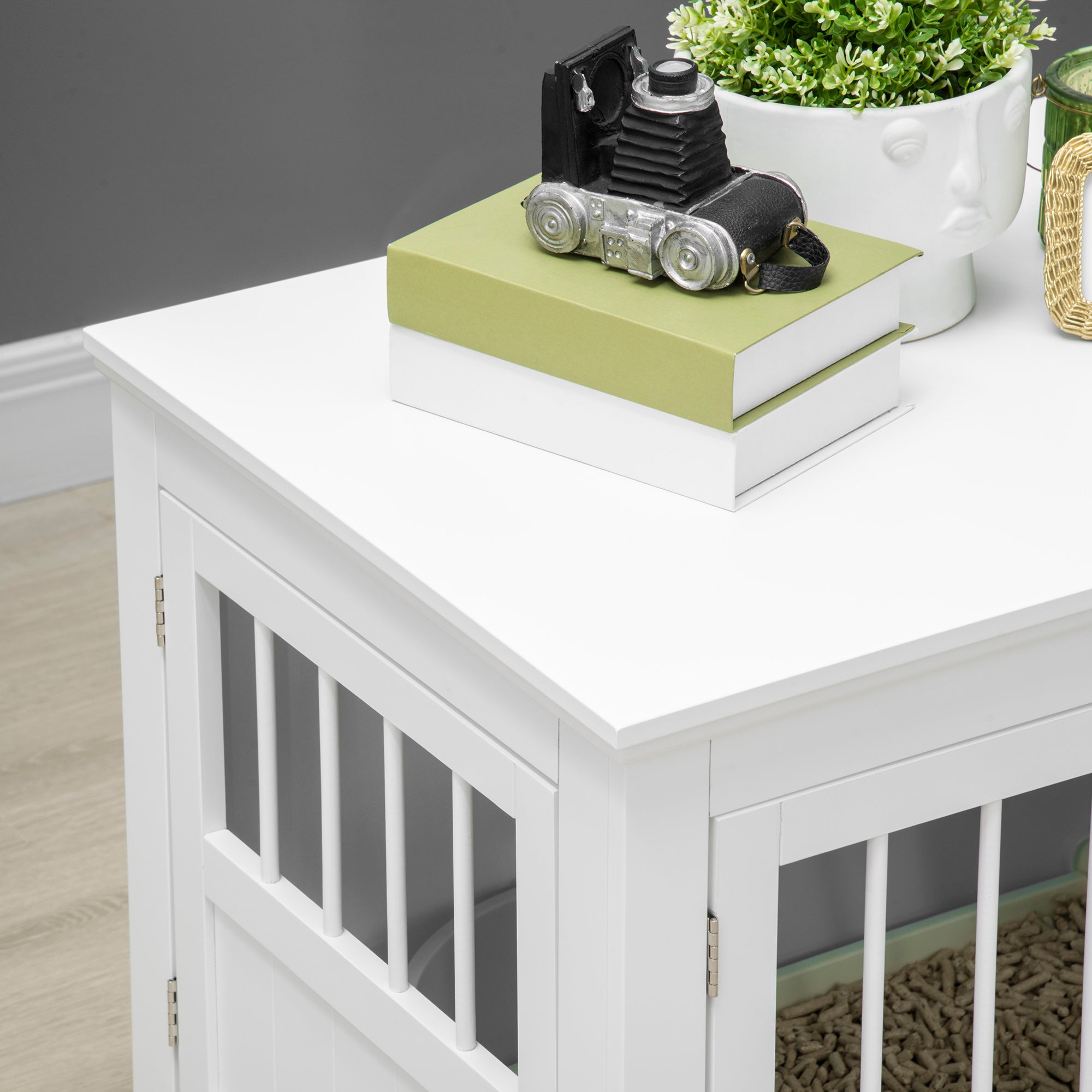 Dog Crate Furniture, 31" Dog Kennel Side End Table with Three Doors, Indoor Dog Cage for Small Dogs, White