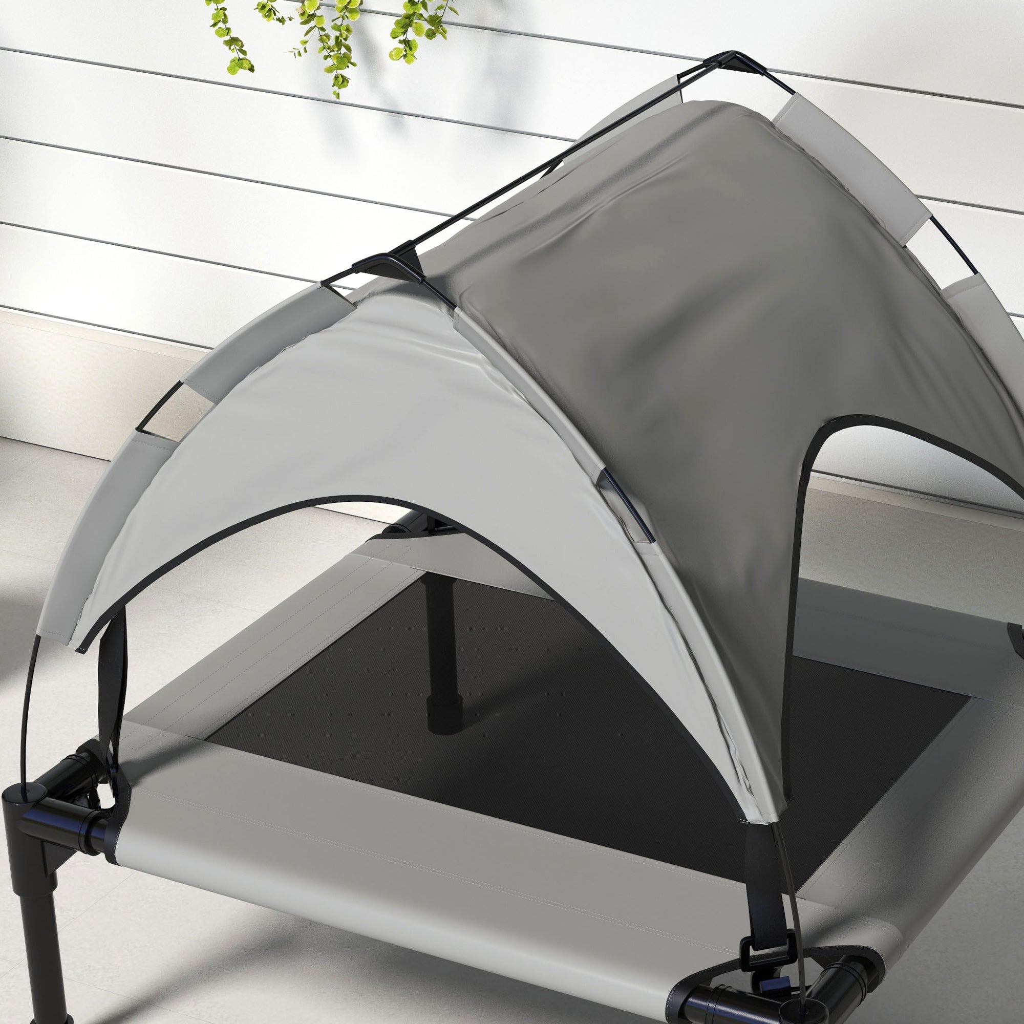 Elevated Dog Bed with Canopy, Cooling Dog Cot Bed for Camping, Portable Raised Pet Cot with Washable Breathable Mesh, for Indoor Outdoor, S & M Dogs, 30" x 24" x 27", Grey