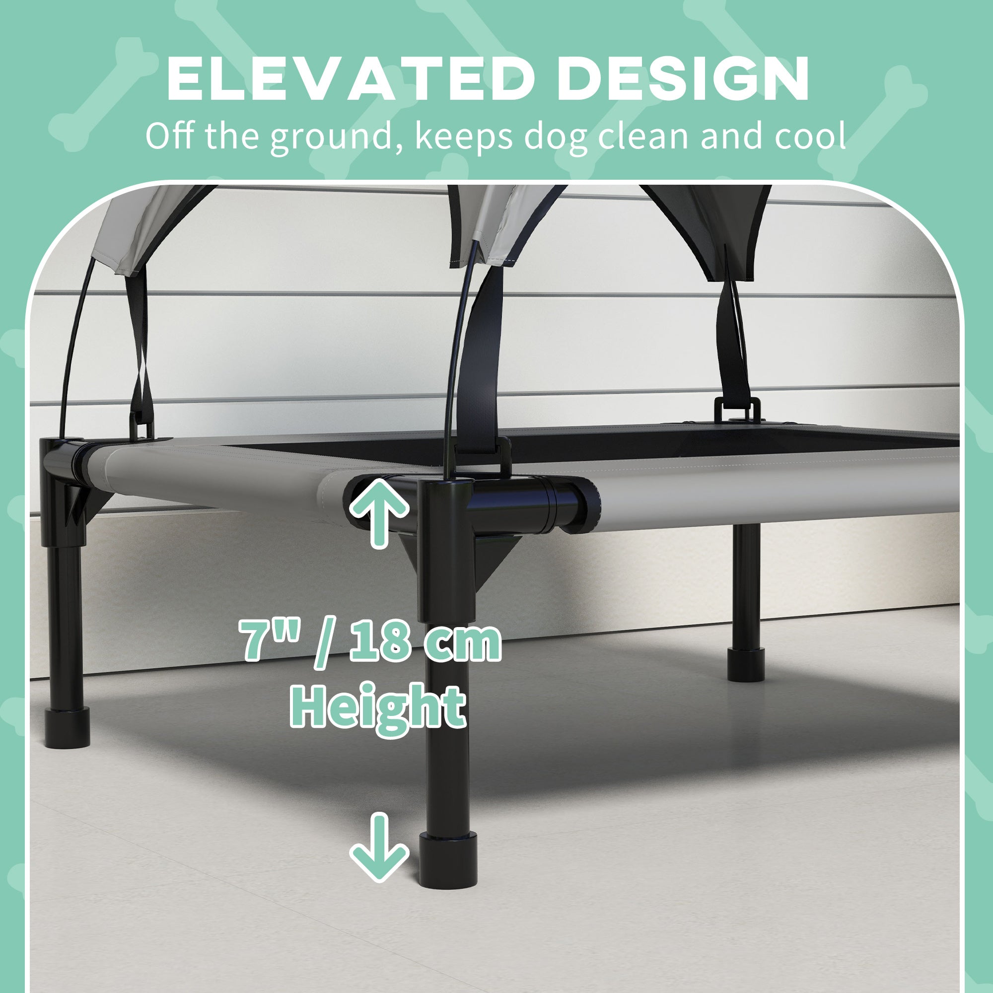 Elevated Dog Bed with Canopy, Cooling Dog Cot Bed for Camping, Portable Raised Pet Cot with Washable Breathable Mesh, for Indoor Outdoor, S & M Dogs, 30" x 24" x 27", Grey