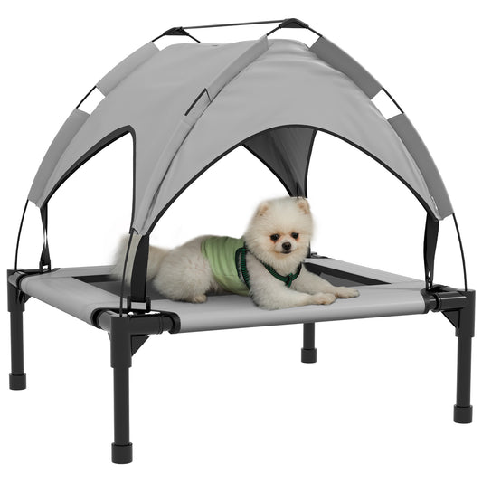 Elevated Dog Bed with Canopy, Cooling Dog Cot Bed for Camping, Portable Raised Pet Cot with Washable Breathable Mesh, for Indoor Outdoor, S & M Dogs, 30" x 24" x 27", Grey
