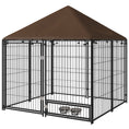 Load image into Gallery viewer, PawHut Outside Dog Kennel, 4.6' x 4.6' x 5' Puppy Play Pen with Canopy, Garden Playpen Fence Crate Enclosure Cage Rotating Bowl, Black
