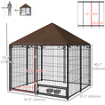 Load image into Gallery viewer, Large Dog Run, 4.6' x 4.6' x 5' Outdoor Dog Kennel with Canopy, Rotating Bowls, Door for Backyard & Garden, Coffee
