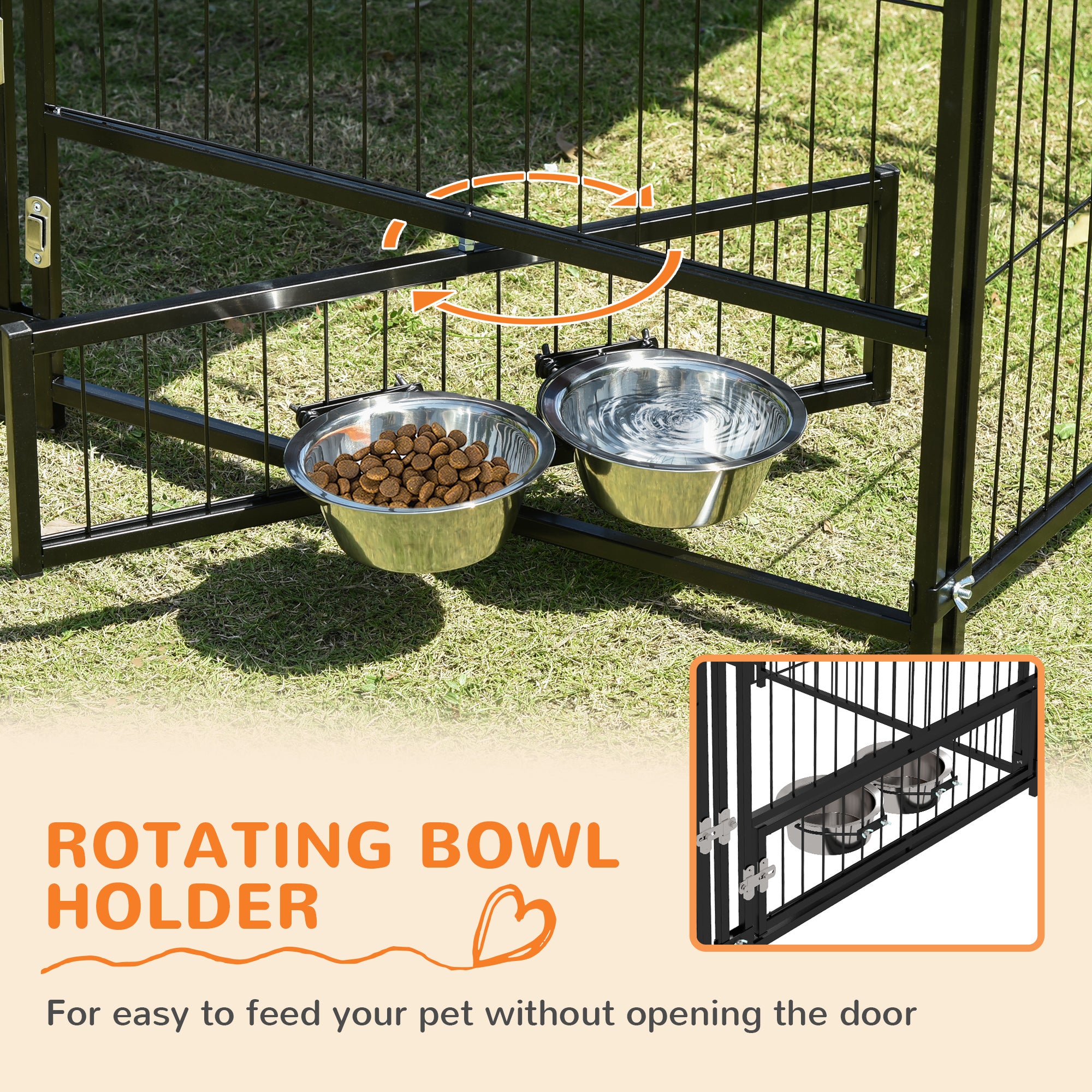 PawHut Outside Dog Kennel, 4.6' x 4.6' x 5' Puppy Play Pen with Canopy, Garden Playpen Fence Crate Enclosure Cage Rotating Bowl, Black