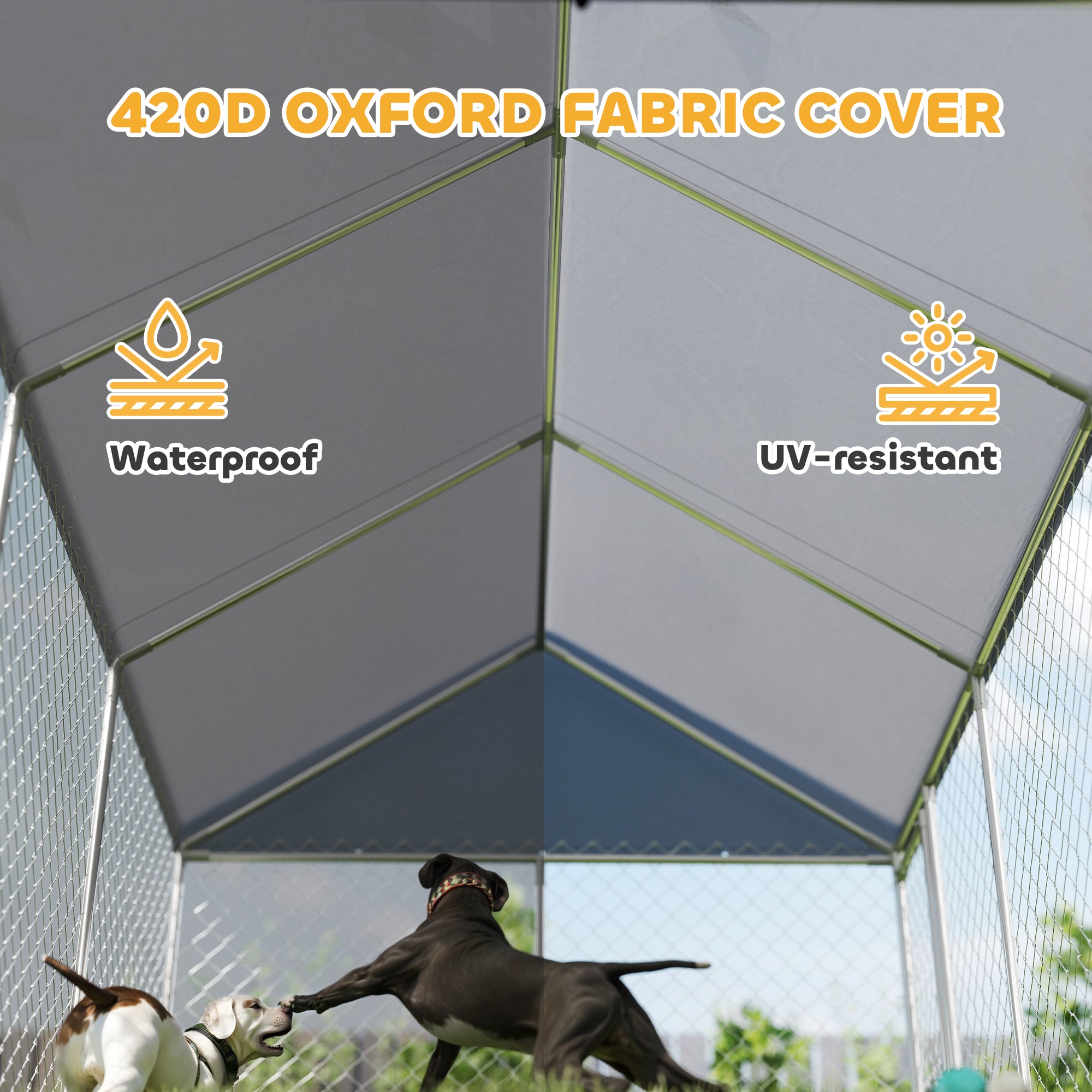 Outdoor Dog Kennel with Roof, Heavy Duty Galvanized Steel Dog Run Chain Link w/ Waterproof UV-Resistant Cover, Safety Lockable Latch System, 13.1' x 7.5' x 7.8