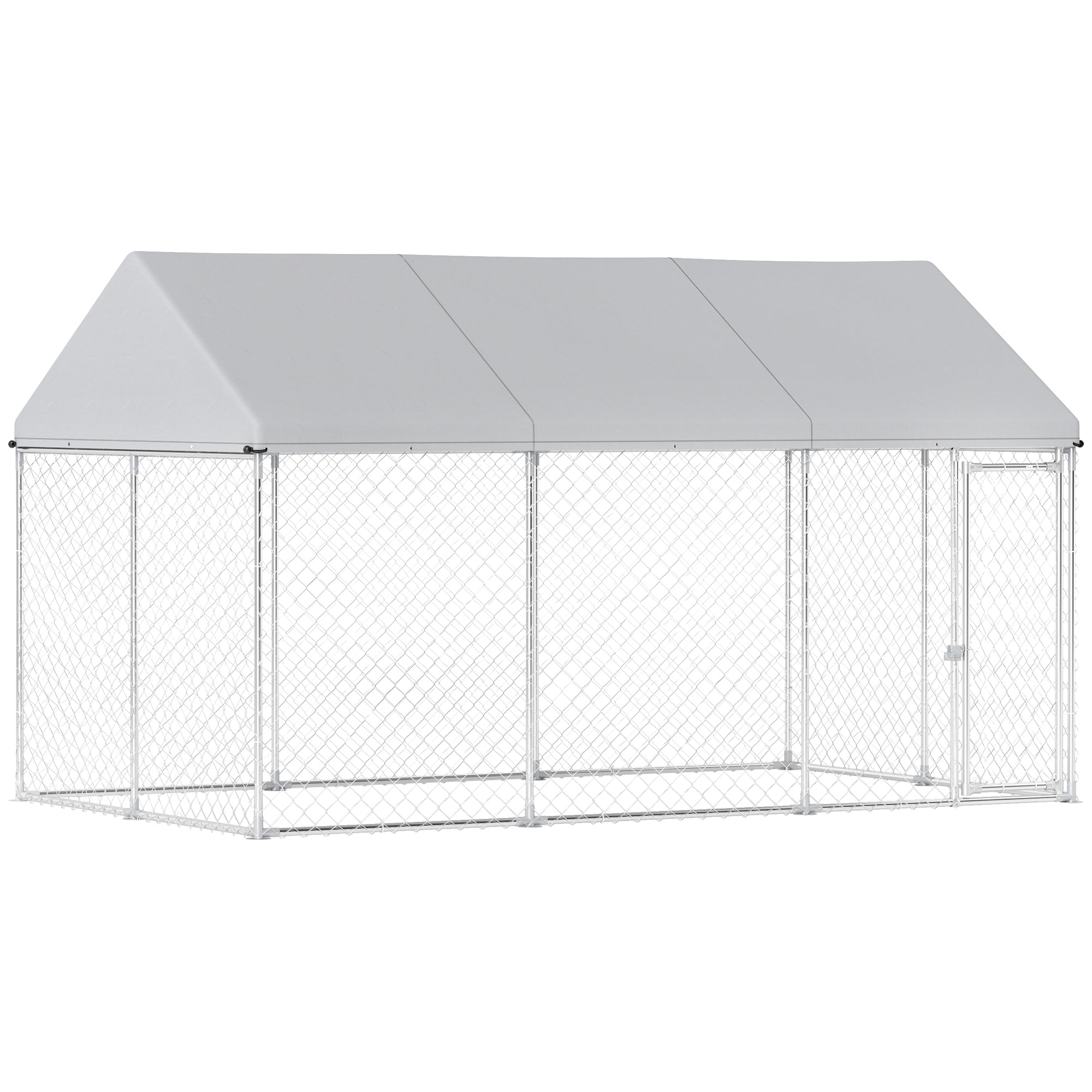Outdoor Dog Kennel with Roof, Heavy Duty Galvanized Steel Dog Run Chain Link w/ Waterproof UV-Resistant Cover, Safety Lockable Latch System, 13.1' x 7.5' x 7.8